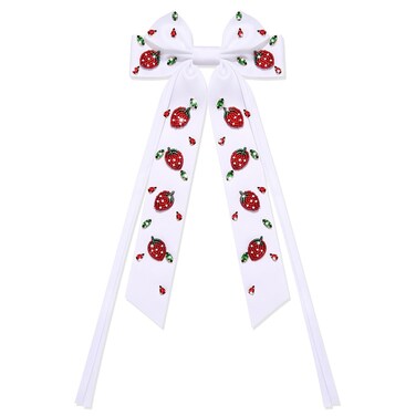 Fruit Bows for Women Beaded Strawberry Hair Bows Clip Jeweled Crystal Satin Bow Barrette Hair Clip Hair Accessories for Women Strawberry White