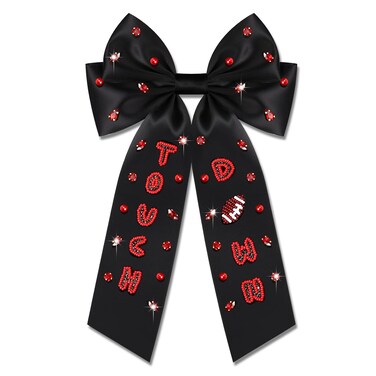NLCAC Football Bows Game Day Hair Bows for Women Beaded Touch Down Bow Barrette Hair Clip Game Day Outfits Hair Accessories for Women Sports Fan Gifts Black Red