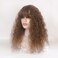 Fluffy Curly Clip in Topper 40cm Natural Japanese Synthetic Hair with Neat Bangs Breathable Cloth Base Wiglet Seamless Hairpiece (120% Density Light Brown)