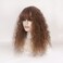 Fluffy Curly Clip in Topper 40cm Natural Japanese Synthetic Hair with Neat Bangs Breathable Cloth Base Wiglet Seamless Hairpiece (120% Density Light Brown)
