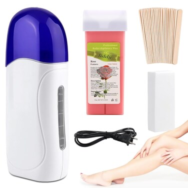 Roll on Wax Kit for Hair Removal - Portable Warmer for Painless At-Home Waxing, Ideal for All Body Parts (Rose)