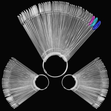 150 PCS Tips Clear Nail Art Sticks, Fan-shaped Nail Display Sticks, Oval Nail Art Polish Board Display Sticks with Metal Ring for Nail Color Display Practice Home DIY