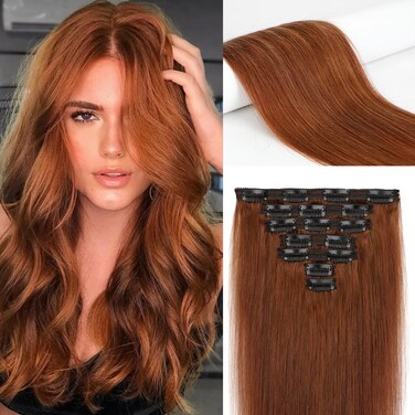 Clip in Hair Extensions Real Human Hair 14 inch 7pcs Straight Remy Human Natural Hair Invisible Clip ins for Women Gift Light Auburn