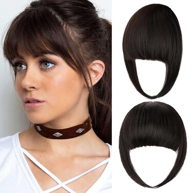 Bangs Hair Clip in Bangs,Thick French Bangs Clip in Hair Extensions Wispy Fake Bangs for Women Fringe with Temples Hairpieces for Daily Wear Dark Brown