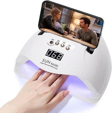 UV LED [Nail] [Lamp], 220W UV [Nail] Polish Light with Phone Holder Professional Gel Polish Dryer Curing [Lamp] with 4 Timer Setting, Auto Sensor 45 Beads for [Nail] Art Design