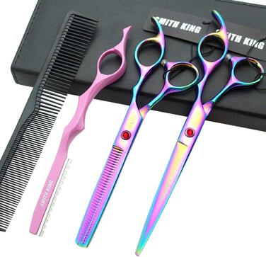 7.0 Inches Professional hair cutting thinning scissors set with razor (Rainbow)