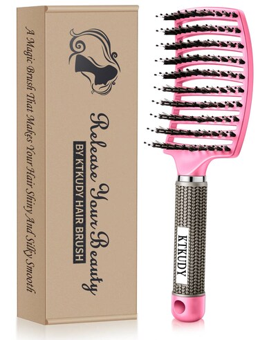 KTKUDY Detangling Hair Brush - Boar Bristle &amp; Tangle-Free Design for Kids, Women, and Men - Perfect for Wet and Dry Hair - Smooth, Magical Pain-Free Styling (Pink)