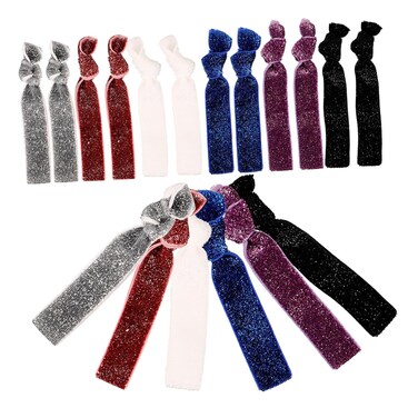 Lurrose 18pcs Glitter Hair Ties No Crease Ponytail Holders Elastic Ribbon Hair Ropes (Assorted Colors)