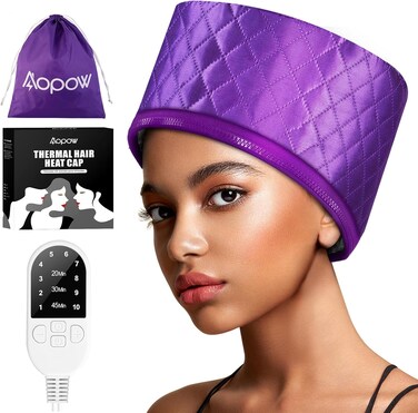 Thermal Steam Cap for Natural Hair Treatment: 10-Level Heating Cap for Deep Conditioning and Hair Steaming - Quick Heat-Up, Purple