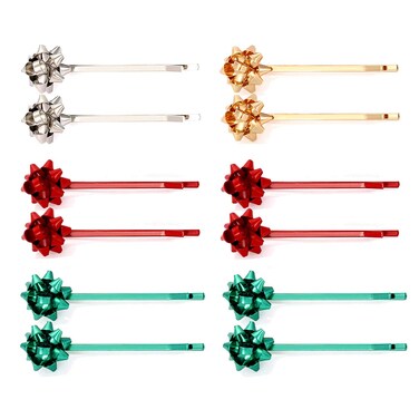 Christmas Hair Clip for Women, Xmas Bow Hairpins Red Green Gold Bow Hair Clips Holiday Hair Accessory Christmas Festive Costume Jewelry Party Gifts
