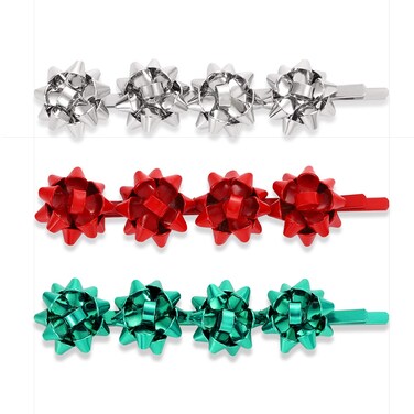 Christmas Hair Clips for Women Winter Holiday Wrap Bows Hair Clips Hairpin Festive Jewelry Barrette Headwear Accessories (3PACK Christmas Bows Silver)