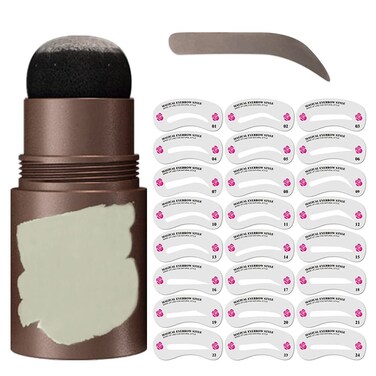 Eyebrow Stamp and Eyebrow Stencil Kit, Eye Brow Stencil Kit for Beginners 24 Reusable and Washable Eyebrow Shaping Kit, Brow Stencil and Stamp Kit Smudge-Proof &amp; Long-Lasting (Grey Black)