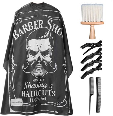 So Cool Professional Barber Cape with Adjustable Metal Clip Hair Cutting Cape Salon Cape Hairdressing Neck Duster Brush Comb Hair Clips Set