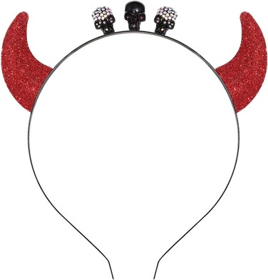 METOBAR Halloween Glitter Devil Horns Headband Sequin Hair Hoops Fancy Skull Rhinestone Headwear Halloween Costume Accessory