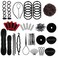 73 pcs Hair Braiding Tool with Brown Hair Wig Bun, Hair Styling Tools Accessories Hair Magic Bun Maker Hair Bun Donut Hair Bobby Pins and Elastic Bands Kit for Women Kids