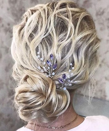 JWICOS Lavender Bridal Wedding Hair Pins Crystal Beads Hair Accessories for Brides and Bridesmaid Pack of 2