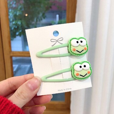 Green Geometric Trendy Frog Headwear Women Hair Clips Duckbill Side Clips Korean Barrettes BB Hairpins Hair Clips