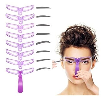 Purple Washable Eyebrow Stencils, Eyebrow Shaping Kit, Eyebrow Template,8 Styles Reusable Eyebrow Stencil with Handle and Strap Eyebrow Color Eyes