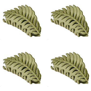 4Pcs Green Leaf Shaped Hair Clips, 3.5 Inch Non-slip Hair Catch Barrette Jaw Clamp Hairpins for Women Girls Thin Thick Hair