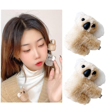 2Pcs Plush Koala Hair Clips, Cute Stuffed Animal Hair Clips, Small Koala Bear Hair Claw Bangs Clip Irregular Hair Clamps Hairpin Hair Accessories for Women and Girls Beauty and Personal Care