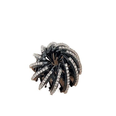 1Pc Rhinestone Black Birds Nest Hair Clips,Crystal Hair Claw Hair Clip Pearl Hair Ring Headdress Hair Fixed Meatball Head for Women Girls,Hair Accessories
