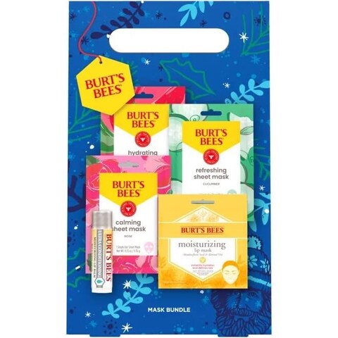 Burt&#39;s Bees Mask Bundle: Lip Balm, Lip Mask and Face Sheet Mask Gift Set, 5 Pieces, Rose