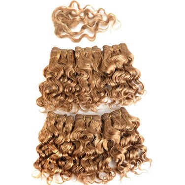 Brazilian Virgin Hair 100% Human Hair Weave Bundles Curly Hair Brazilian Hair Bundles 6 bundles 8 inches with 1 small closure #27 Blonde Color 230 Grams