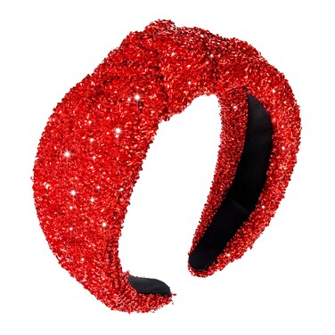 Christmas Headband Knotted Headbands for Women Red Green Sliver Gold Tinsel Top Knot Hairband Statement Wide Turban Hair Hoop Funny Xmas Holiday Party Hair Accessories