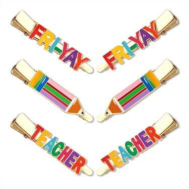 Pencil Teacher Friyay Hair Clips - 6 Pack Funny Teacher Hair Clips Back To Shool Hair Accessories for Teachers Student
