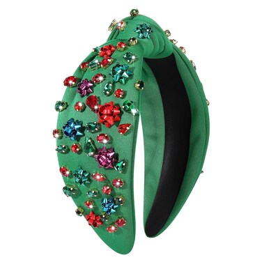 Christmas Headband Christmas Bow Crystal Knotted Headband Xmas Holiday Party Gift Wrap Headband for Women Girls (Green-Christmas Bow)