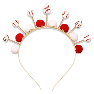 boderier Game Day Sports Hairband Hair Accessories for Women,Football Baseball Headband Head Bopper Headband Pompom Tiara Headband (Baseball Pompom)