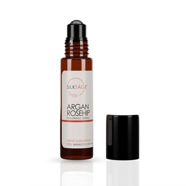 SILKTÁGE Argan Rosehip Rollerball - Organic Argan Oil &amp; Rosehip Oil for Eyes, Wrinkles, Lips, Dry Skin, Age Spots - Anti-Aging Face Oil Serum For Glowing Skin, .33 Fl Oz