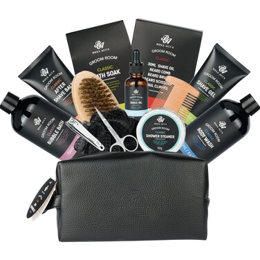 Bath Gift Set 14Pcs Beard Grooming, Bath &amp; Body Spa Kit w/Beard Oil, Beard Balm, Beard Brush, Beard Comb, Beard Scissors, Storage Bag, Beard Growth Care for Men, Dad, Husband