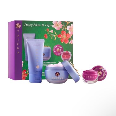 Tatcha Dewy Skin &amp; Lips Hydrating Ritual Set, Travel Rice Wash, Full Size Dewy Skin Cream, Wisteria Lip Mask ($119 Value)
