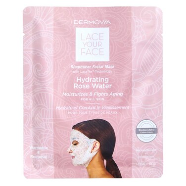 LACE YOUR FACE Patented Compression Facial Mask, AS SEEN ON SHARK TANK, Reusable Biodegradable Cotton Anti Aging Skin Care, Hydrating Rose Water, Single