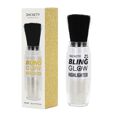 Face Highlighter Powder Stick, Pearl White Shimmer Glitter Loose Powder Brush Stick, Contouring Brighten Patting Powder Makeup for Face Body Cheeks, Longlasting Glow Highlighters Makeup