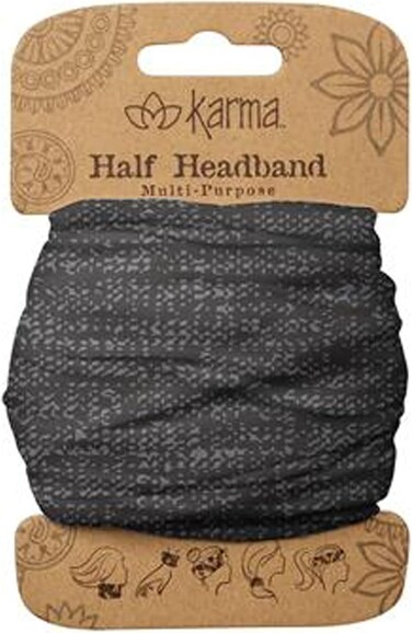 Karma Black Grunge Headband for Women - Medium - Fabric Headband and Stretchy Hair Scarf - Black