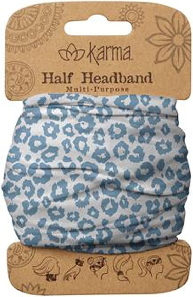 Karma Blue Leopard Headband for Women - Medium - Fabric Headband and Stretchy Hair Scarf - Blue