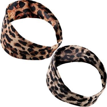 2pcs Headbands for Women Boho Hair Bands Twist Knotted Elastic Non Slip Turban Head Bands Wraps Girls Yoga Workout Sport -Leopard