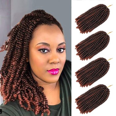 YEBO Spring Twist Hair 8 Inch 4 Packs Spring Twists Crochet Braiding Hair Ombre Colors Synthetic Hair Extensions 30 Strands/Pack, 110g/Pack(T350,8 Inch)