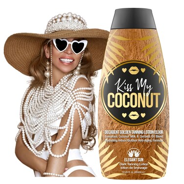 Kiss My Coconut - Tanning Bed Lotion, Skin Softening Golden Tan Intensifier with Coconut Milk &amp; Cocoa Butter, No Bronzer, Unisex Hydrating Indoor/Outdoor Accelerator by Elegant Sun