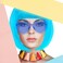 Short Bob Hair Wigs Straight with Flat Bangs Synthetic Colorful Cosplay Daily Party Neon Wig for Women + Free Wig Cap 15" Natural As Real