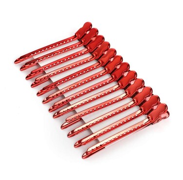 12Pcs/set 3.7 Inches Metal Hair Clips for Styling and Sectioning,Dividing Duck Bill Clips with Prevent slippery Holes, Professional Salon Hair Clips for Women and Girls (Red)