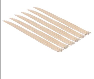 18 Inch High light Clip in Human Hair Extensions 100% Straight Clip on Party Highlights Colored Hair Extensions 6 Pieces/set (Bleach Blonde)