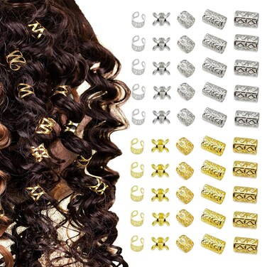 200 Pcs Gold Silver Hair Braids dreadlock hair beads Non-Piercing Ear Clip hair jewelry for braids accessories for Women Men Hair Accessories Styling Tools US219