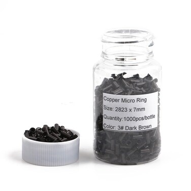 1000PCS 7mm Long Copper Flared Flaring Micro Rings Tube Euro Locks for feather human hair extensions tools accessories Dark Brown