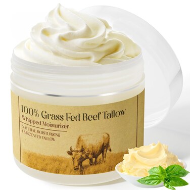 Beef Tallow for Skin, Tallow Face Moisturizer, Beef Tallow, Unscented Organic Natural Grass Fed Finished Whipped Tallow Face Cream Moisturizer Balm, Beef Tallow Skin Care for All Skin