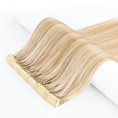 6D Hair Extensions Human Hair 10pcs/pack Fast Hair Extensions Can Perm and Dye Hair No-Trace Naturally Real Hair Extensions (20 inch/Blonde)