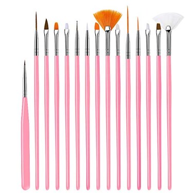 15pcs Pink Nail Art Brushes Set, Nail Art Design Tools, Nail Dotting Tools, Nail Dust Brush, Striping Nail Art Brushes for Long Lines, Nail Drawing Pen For Nail Design