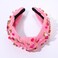 Pink Ribbon Knotted Headband for Women Breast Cancer Awareness Headbands Pink Ribbon Pearl Crystal Jeweled Embellished Top Knot Hairband Survivor Support Wide Turban Hair Hoop